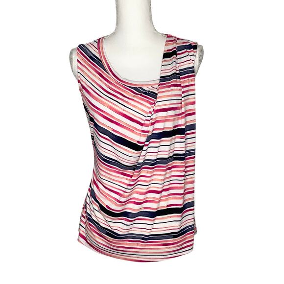 Worthington Tops - Worthington Pink Peach Navy White Draped Sleeveless Blouse Top Small